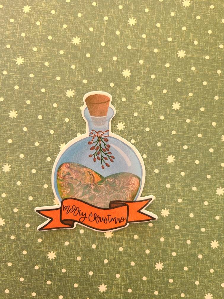Bottled Christmas Spirit with Mistletoe - Vinyl Christmas Sticker