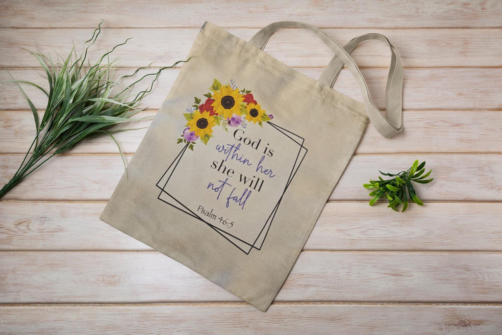 Scripture Canvas Tote Bag Psalm 46:5 God is within her she will not fall