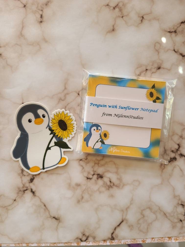 Penguin with Sunflower Memo Pad