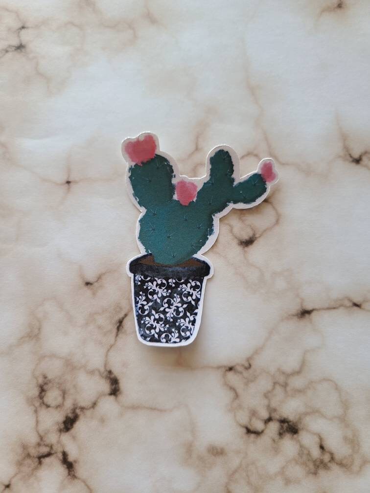 Potted Prickly Pear Cactus- Glossy Vinyl Sticker