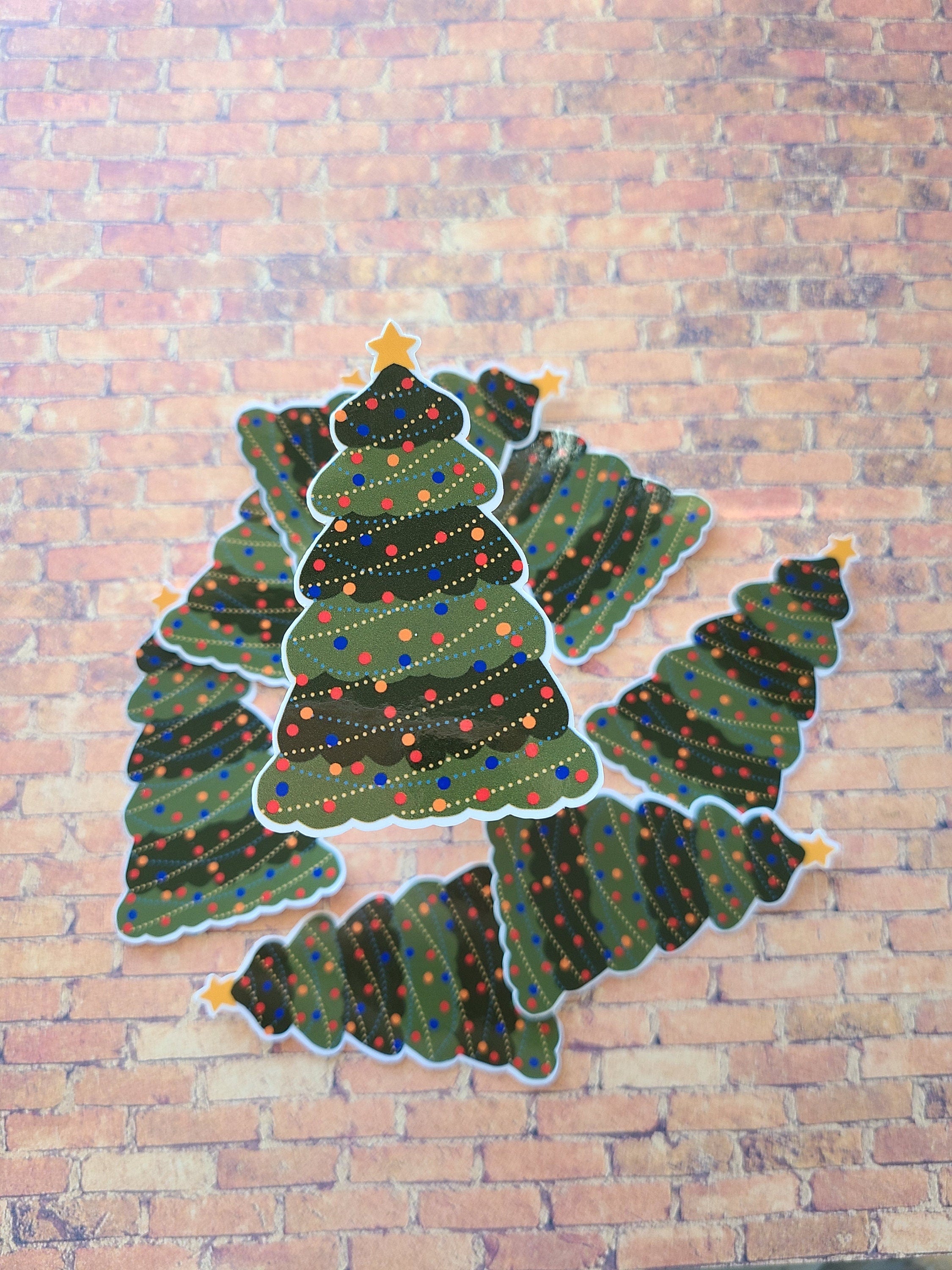 Decorated Green Christmas Pine Tree - Vinyl Sticker