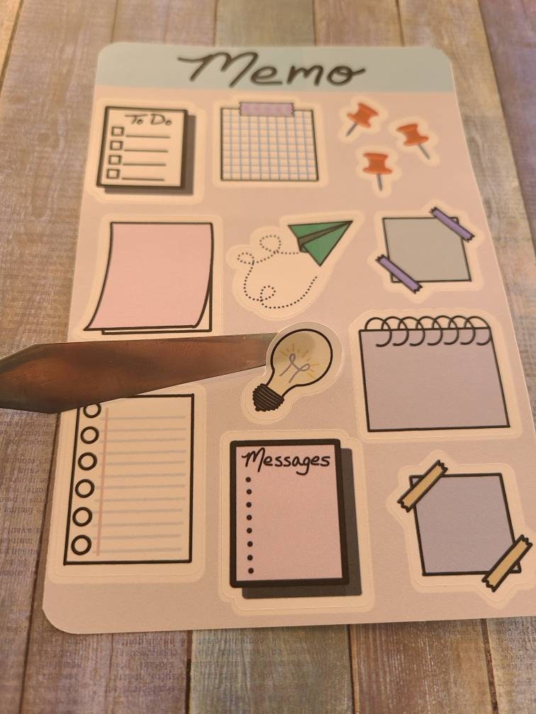 Memo To-Do Notes - Sticker Sheet, 4 inch x 6 inch, Multi Colored, Journaling Stickers, Laptop, Waterbottle, Scrapbook Stickers