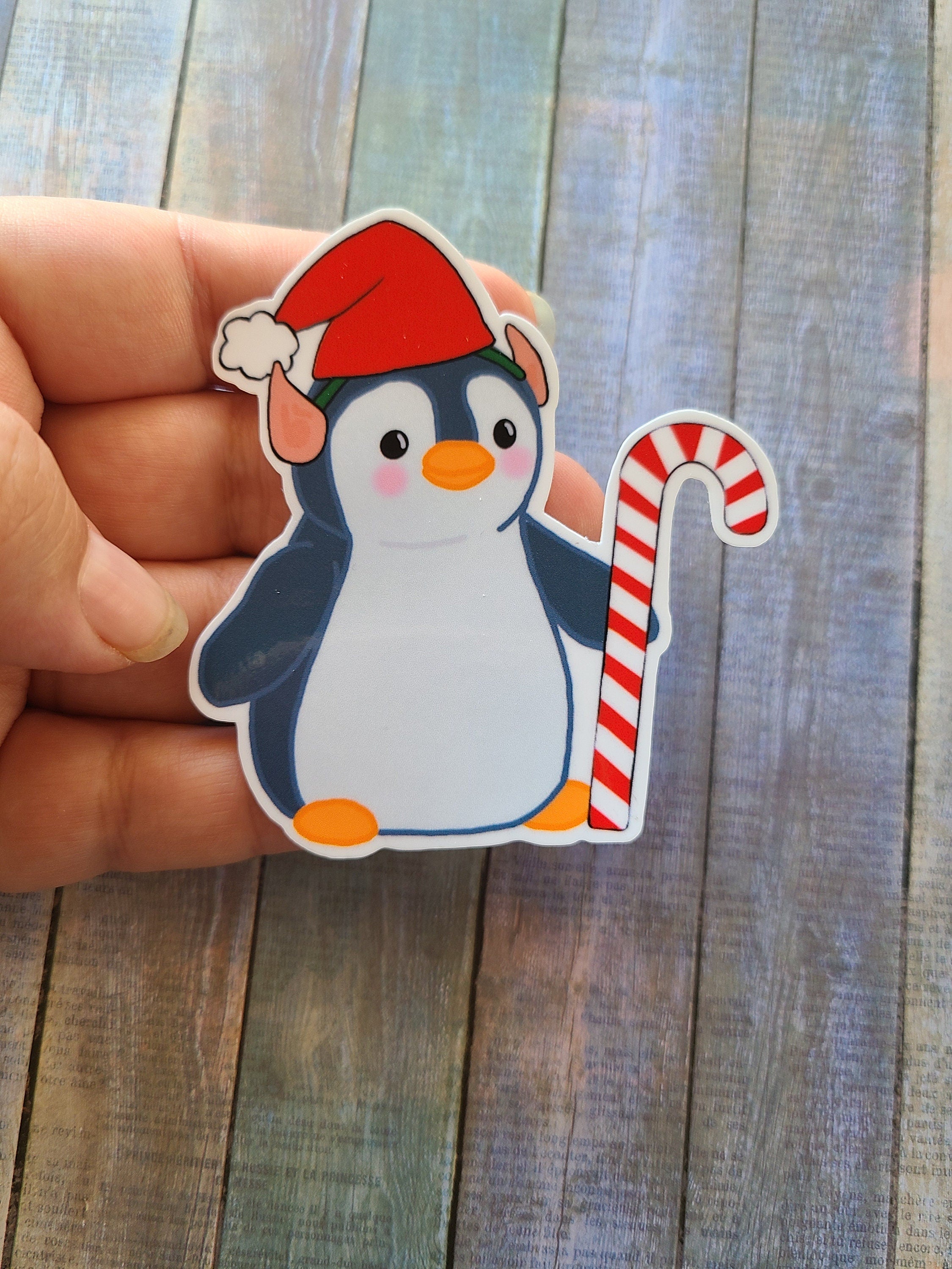Cute Christmas Penguin with Candy Cane - Vinyl Sticker
