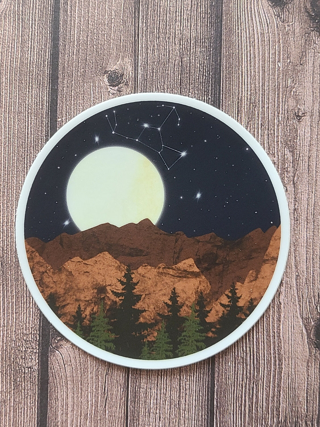 Full Moon Orion Mountain Forest - Vinyl Sticker