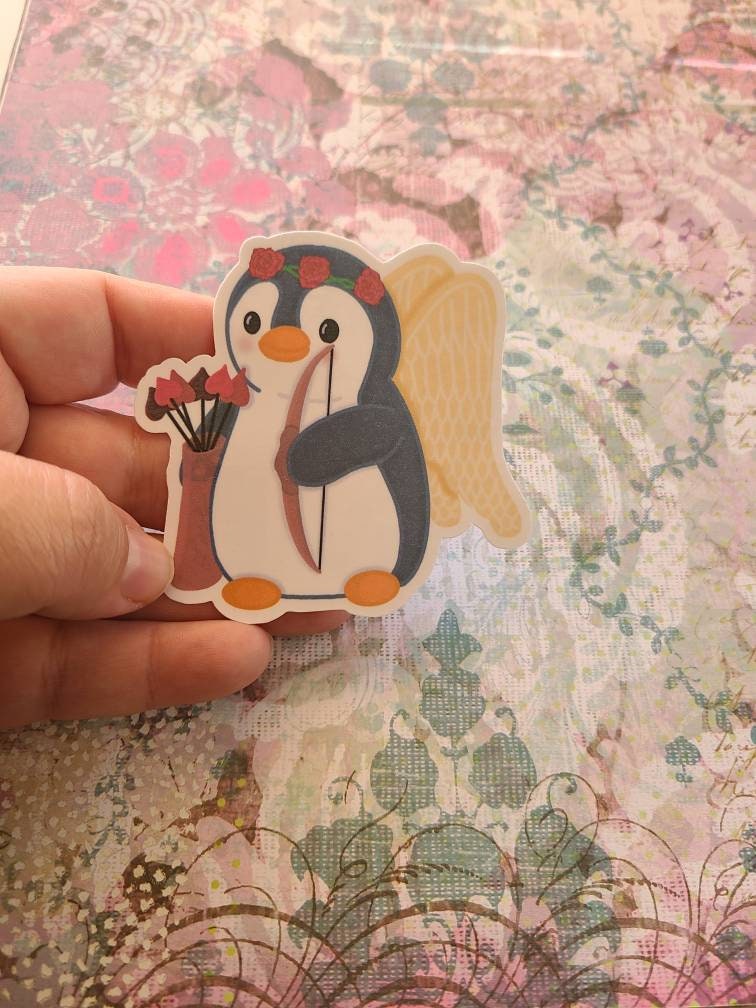 Valentine's Day Cupid Penguin - Vinyl Sticker