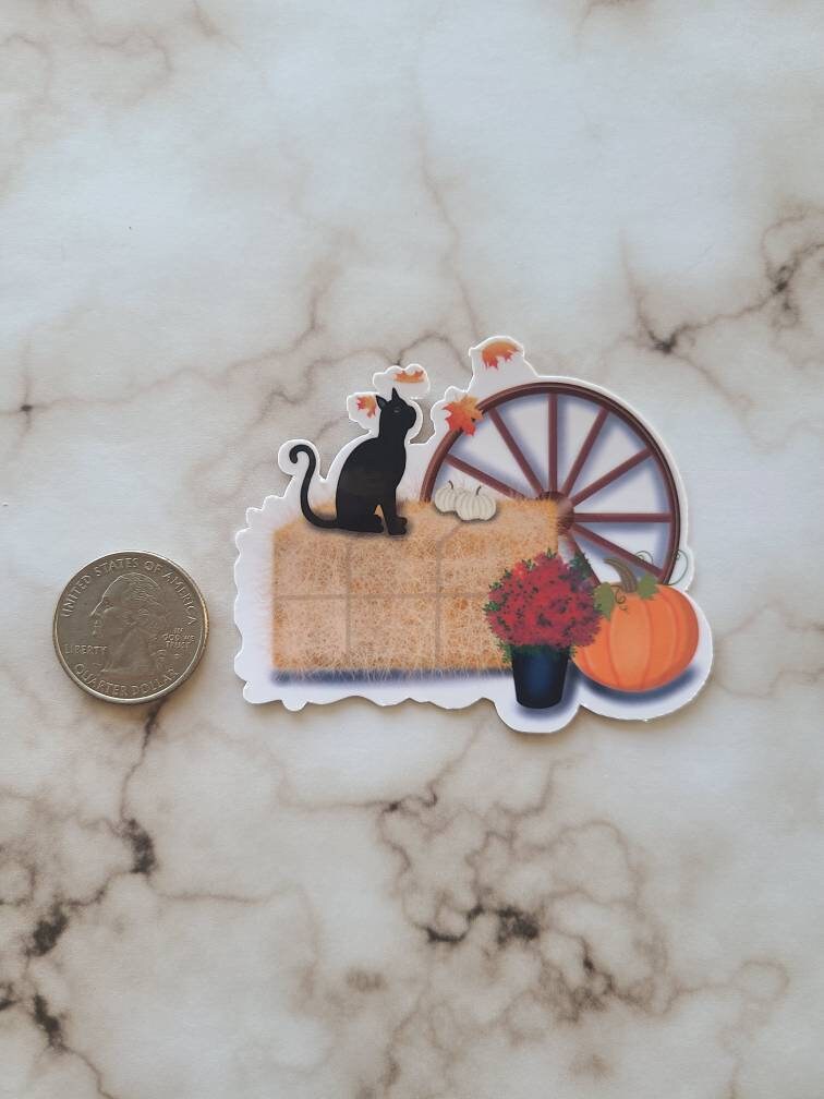 Fall Celebration Falling Leaves, Black Cat- Vinyl Sticker