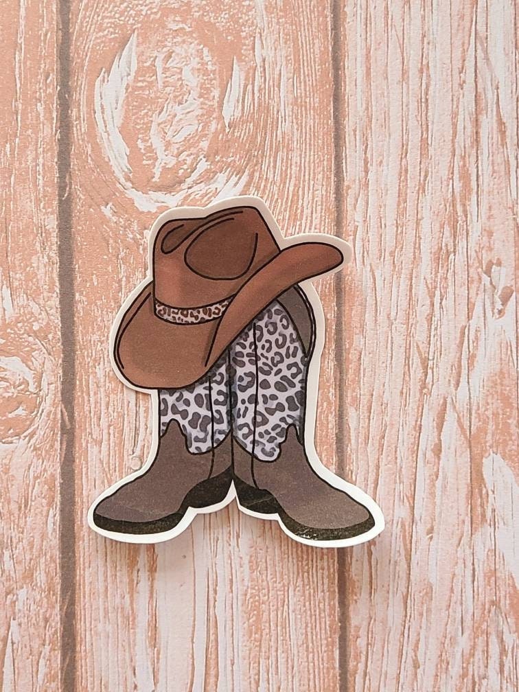 Leopard Print Western Cowboy Boots with Hat - Vinyl Sticker