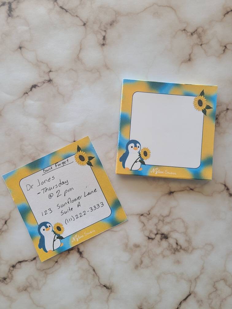 Penguin with Sunflower Memo Pad