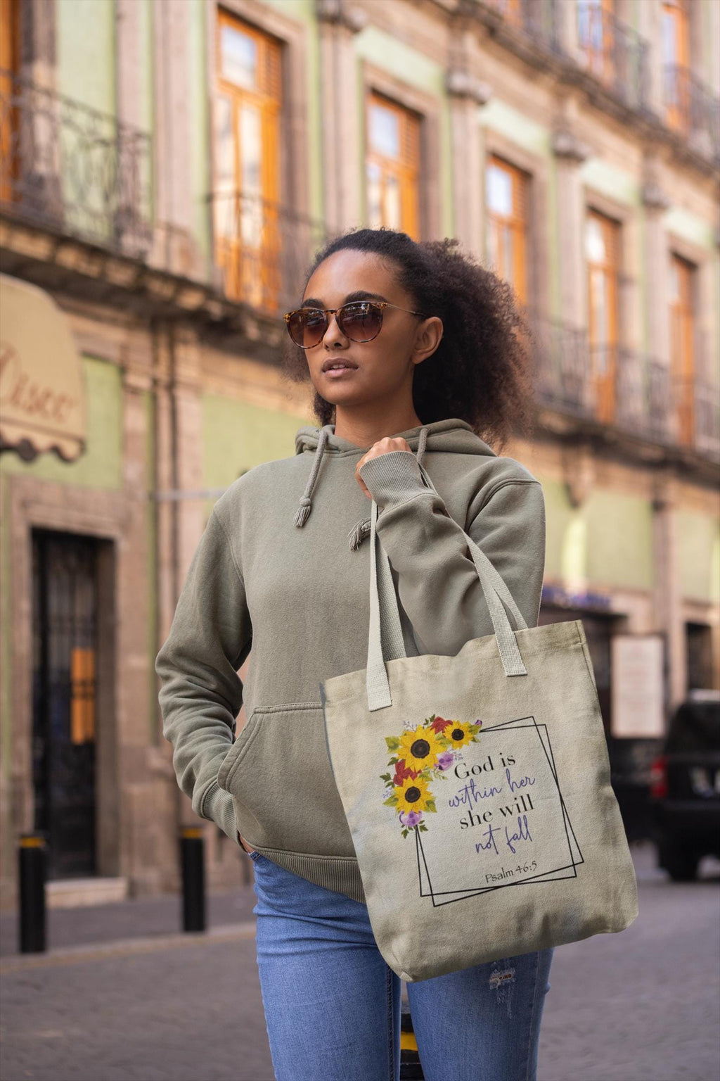 Scripture Canvas Tote Bag Psalm 46:5 God is within her she will not fall