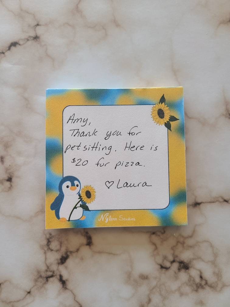 Penguin with Sunflower Memo Pad