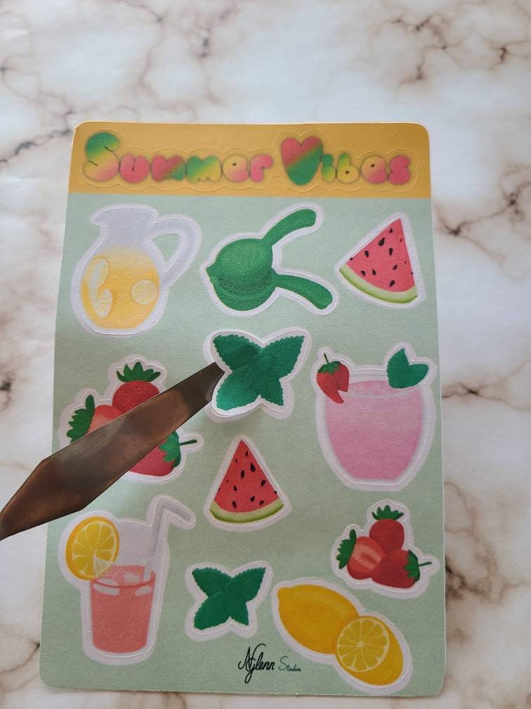 Summer Vibes Sticker Sheet, 4 inch x 6 inch, Multi Colored, Journaling Dtickers, Laptop, Waterbottle, Scrapbook Stickers
