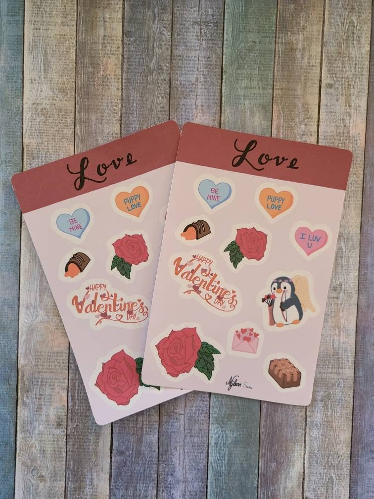 Valentine's Day Love Sticker Sheet, 4 inch x 6 inch, Multi Colored, Journaling Stickers, Laptop, Waterbottle, Scrapbook Stickers