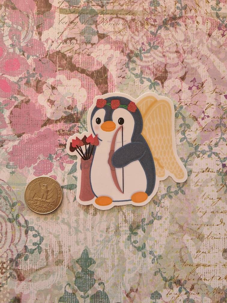 Valentine's Day Cupid Penguin - Vinyl Sticker