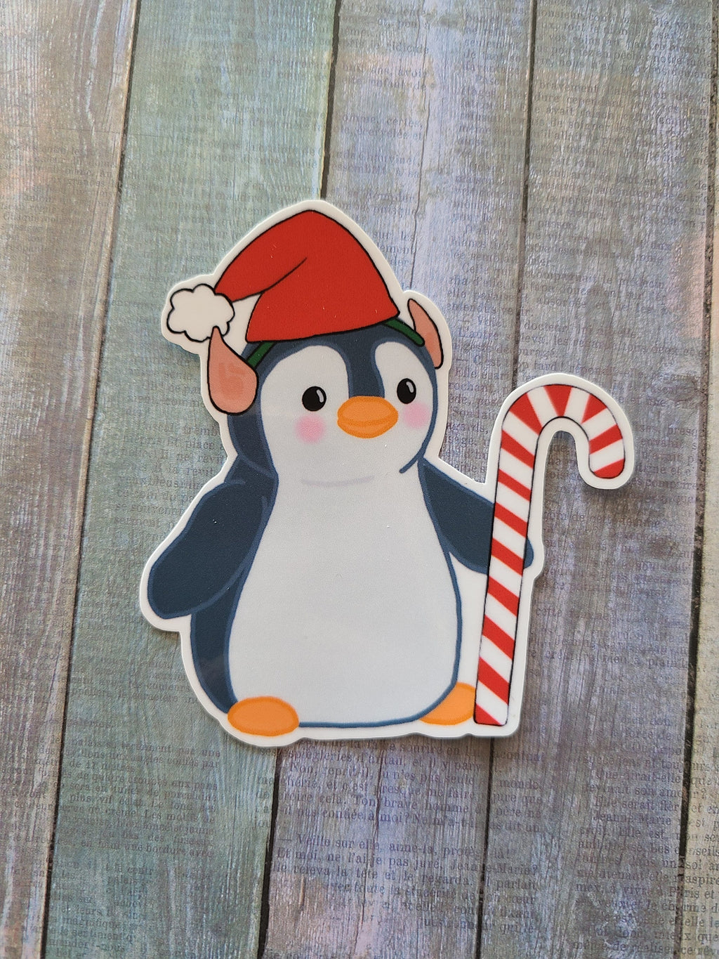 Cute Christmas Penguin with Candy Cane - Vinyl Sticker
