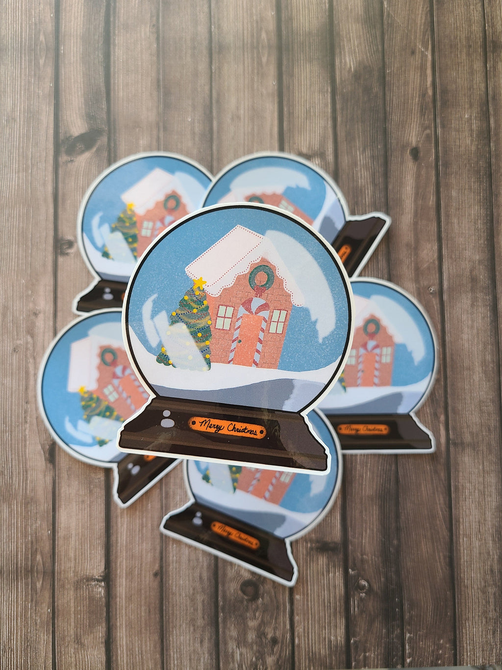 Gingerbread House Christmas Snowglobe- Vinyl Sticker