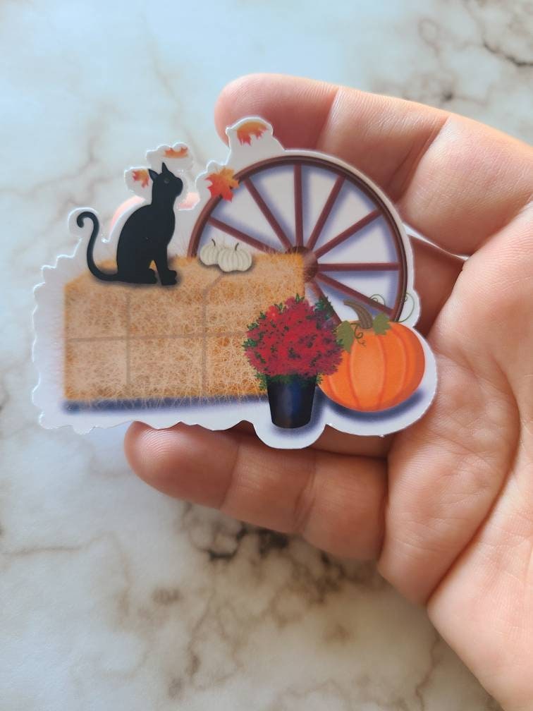 Fall Celebration Falling Leaves, Black Cat- Vinyl Sticker