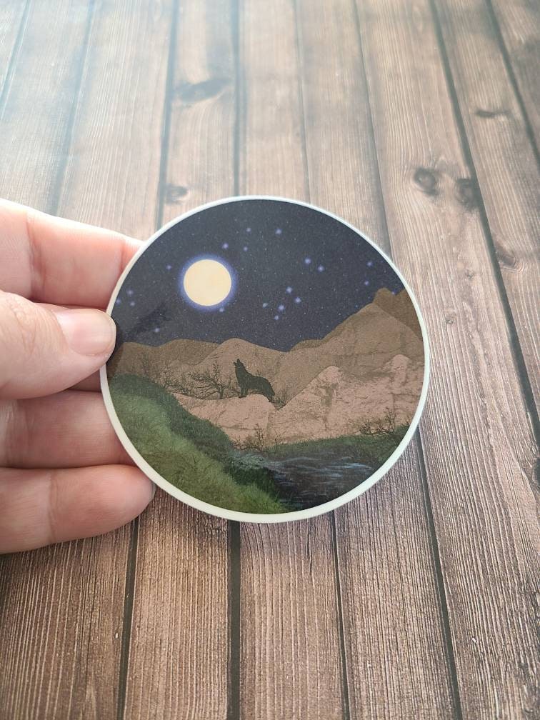 Howling Wolf with Full Moon and Stars -  Vinyl Sticker