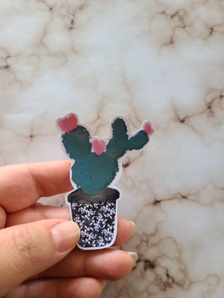 Potted Prickly Pear Cactus- Glossy Vinyl Sticker