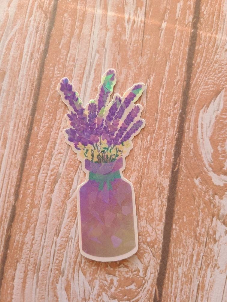 Lavender and White Flowers in Painted Vase- Vinyl Sticker