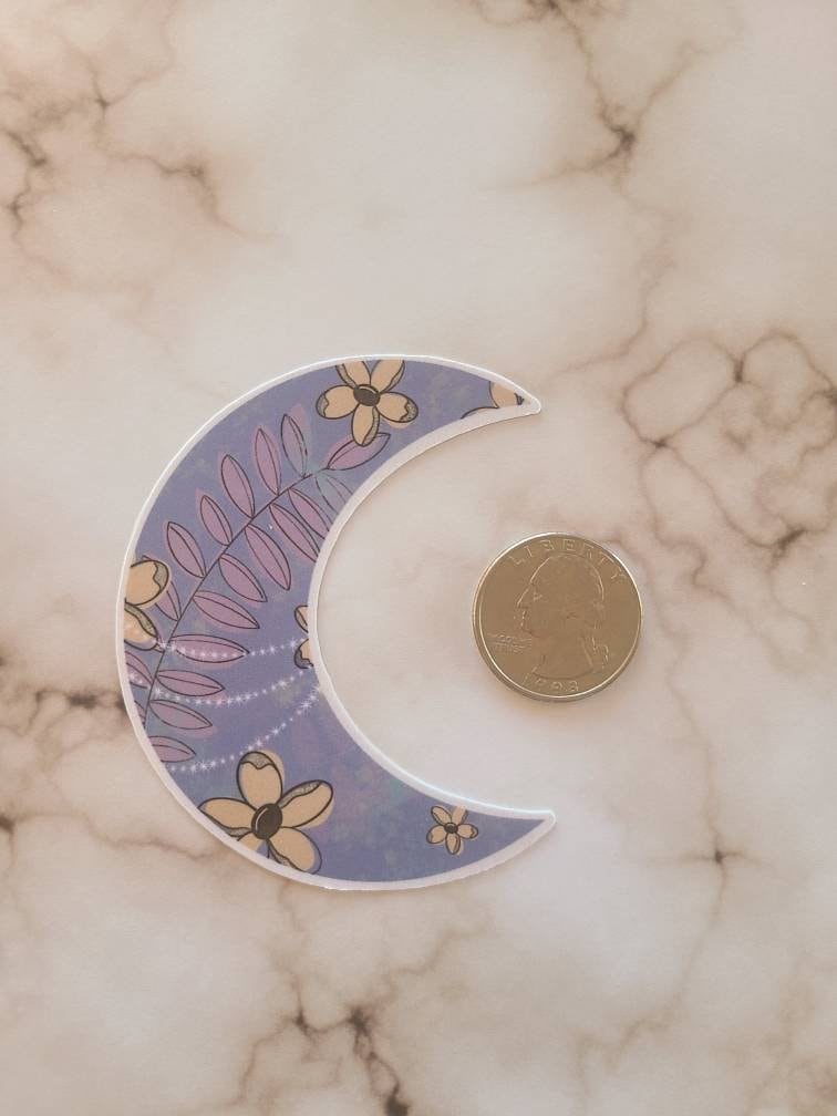 BOHO Inspired Floral Print Cresent Moon - Vinyl Sticker