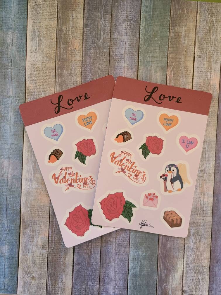 Valentine's Day Love Sticker Sheet, 4 inch x 6 inch, Multi Colored, Journaling Stickers, Laptop, Waterbottle, Scrapbook Stickers