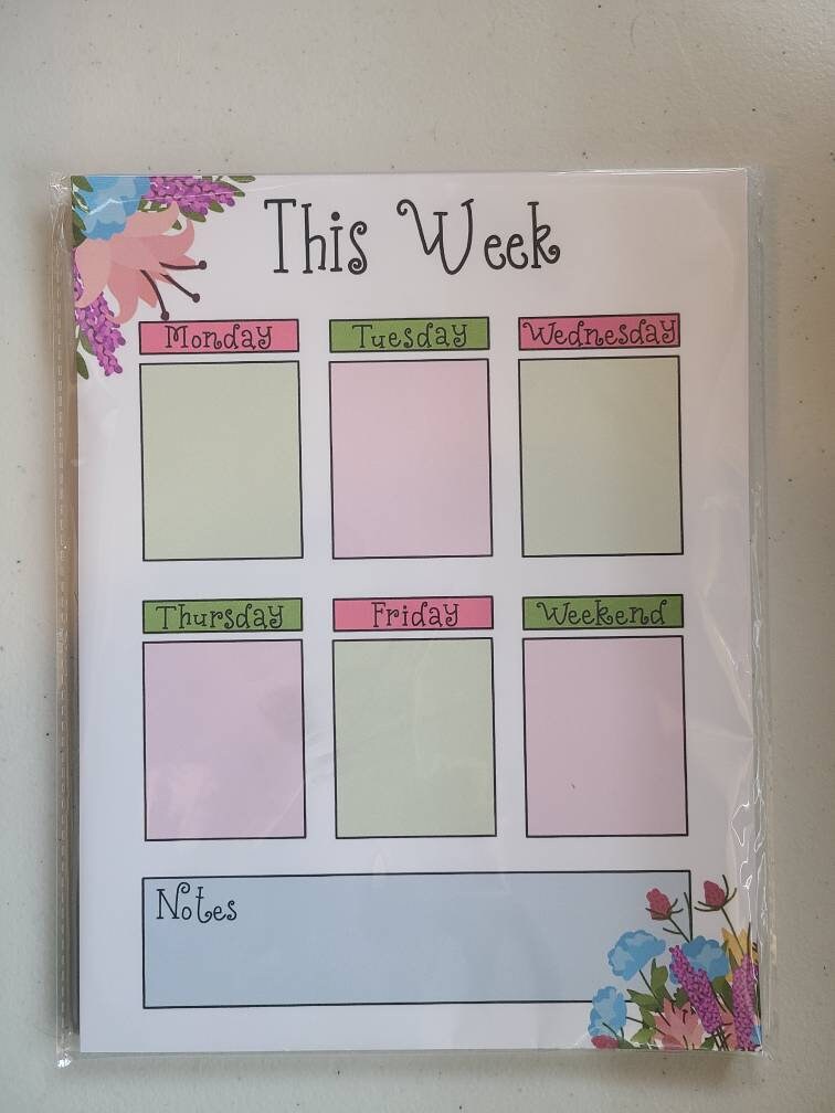 Weekly Planner Notepad- Colorful Wildflowers (53 sheets) 8.5" x 11"