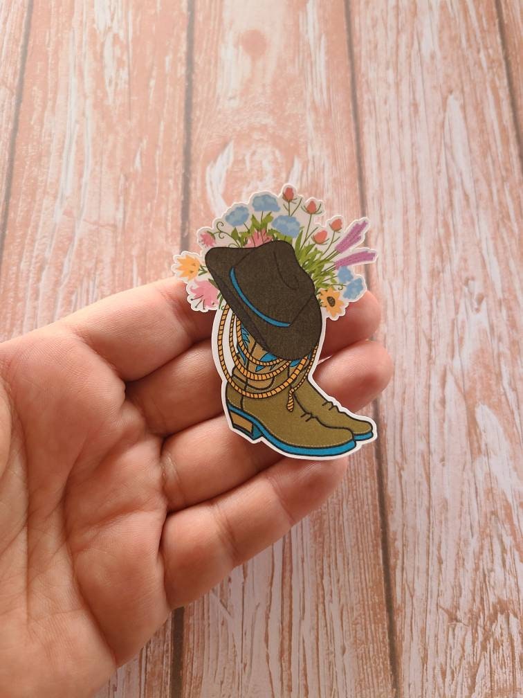 Wildflower Filled Cowboy Boots with Western Cowboy Hat and Laso - Vinyl Sticker