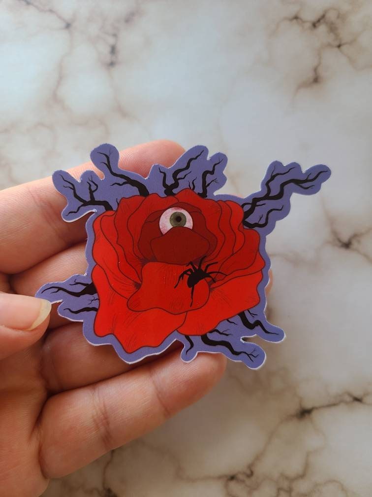 Spooky Halloween Rose with Eyeball and Spider - Vinyl Sticker