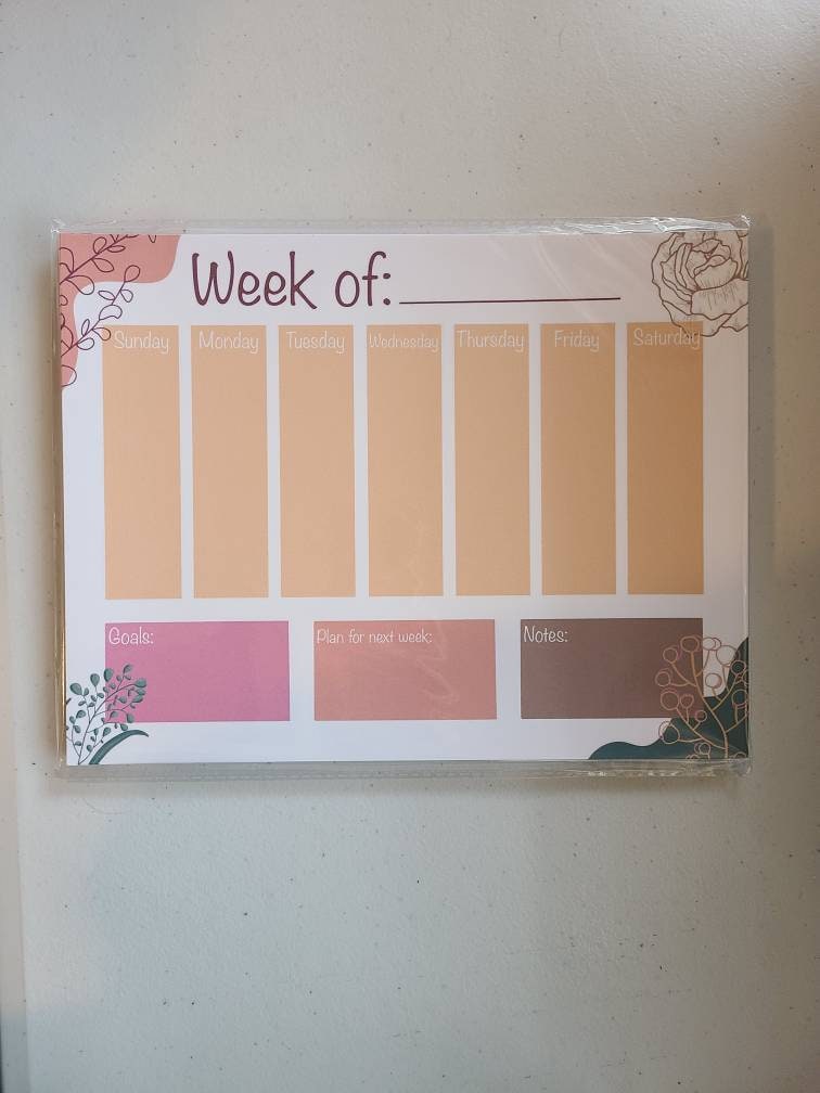 Weekly Planner Notepad- Peony and Floral Sketches (53 sheets) 8.5" x 11"