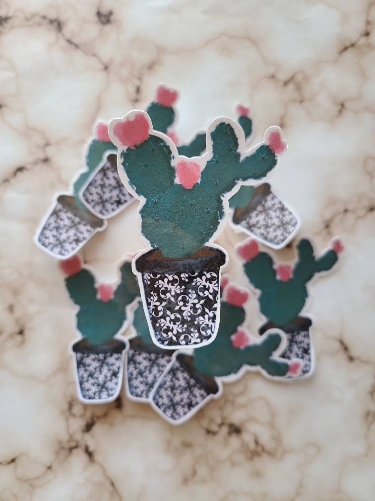 Potted Prickly Pear Cactus- Glossy Vinyl Sticker