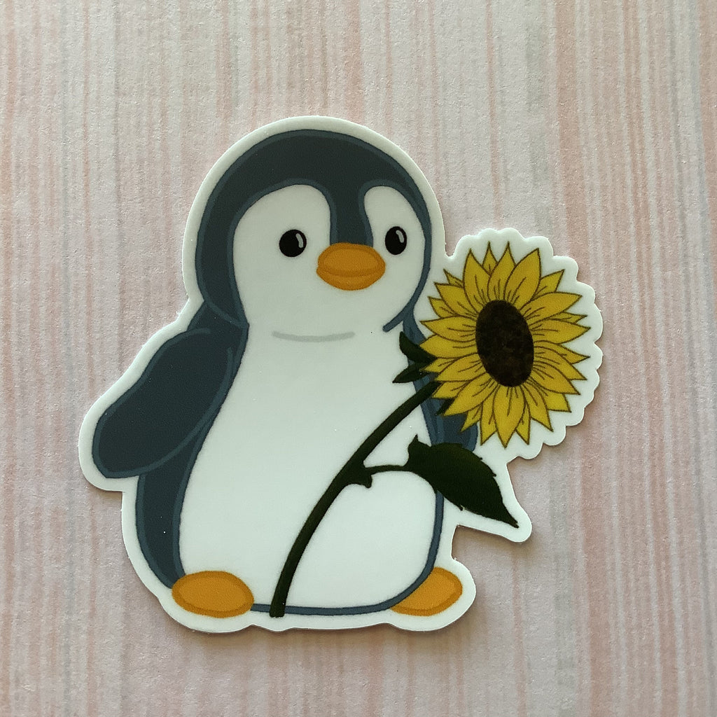 Cute Penguin with Sunflower - Vinyl Sticker