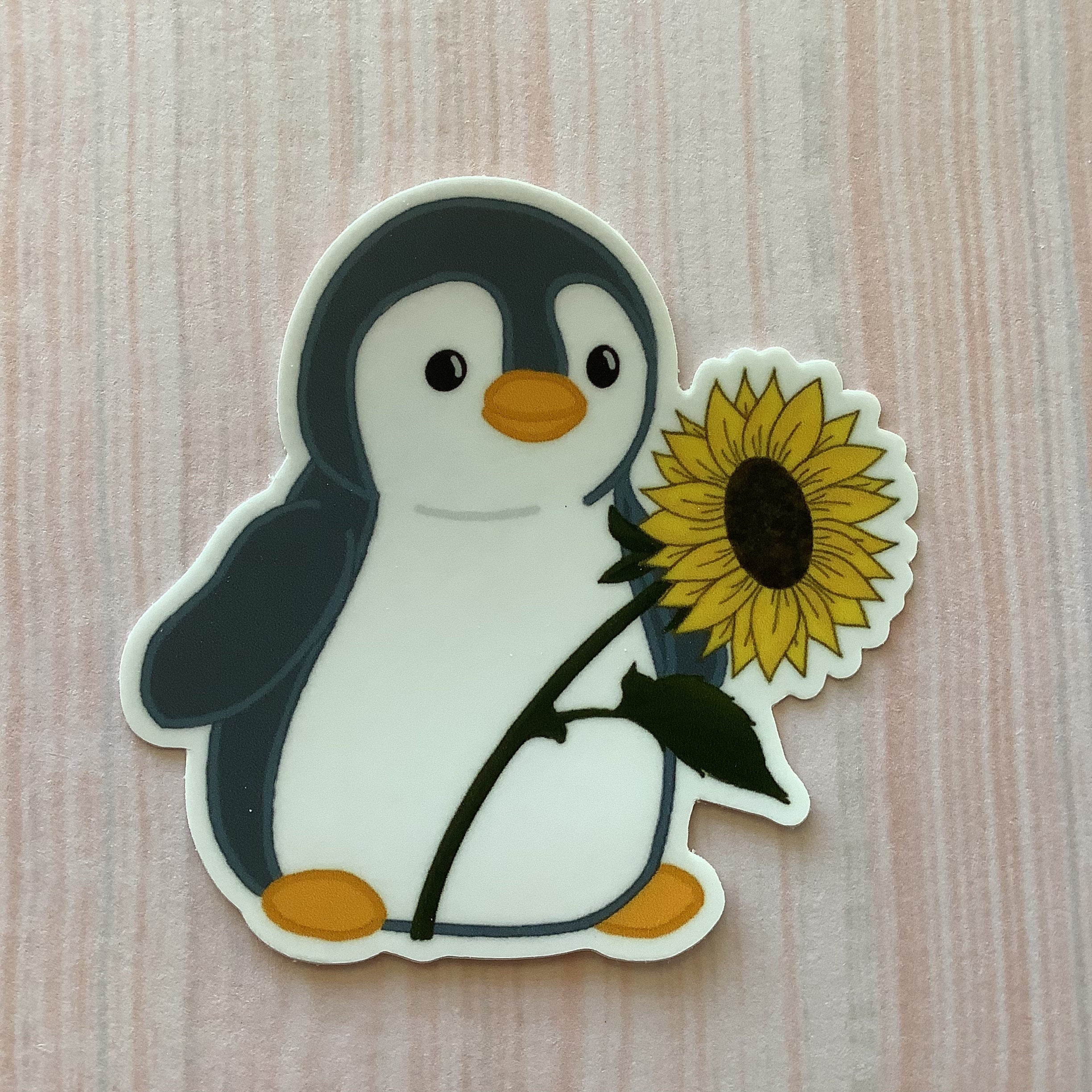 Cute Penguin with Sunflower - Vinyl Sticker