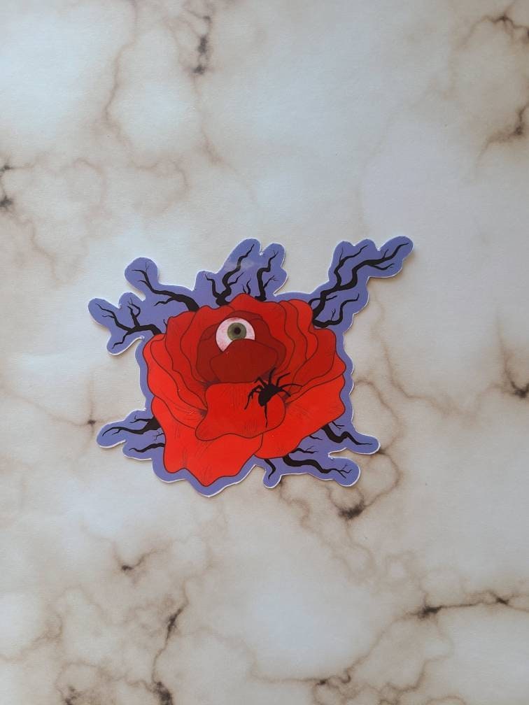Spooky Halloween Rose with Eyeball and Spider - Vinyl Sticker