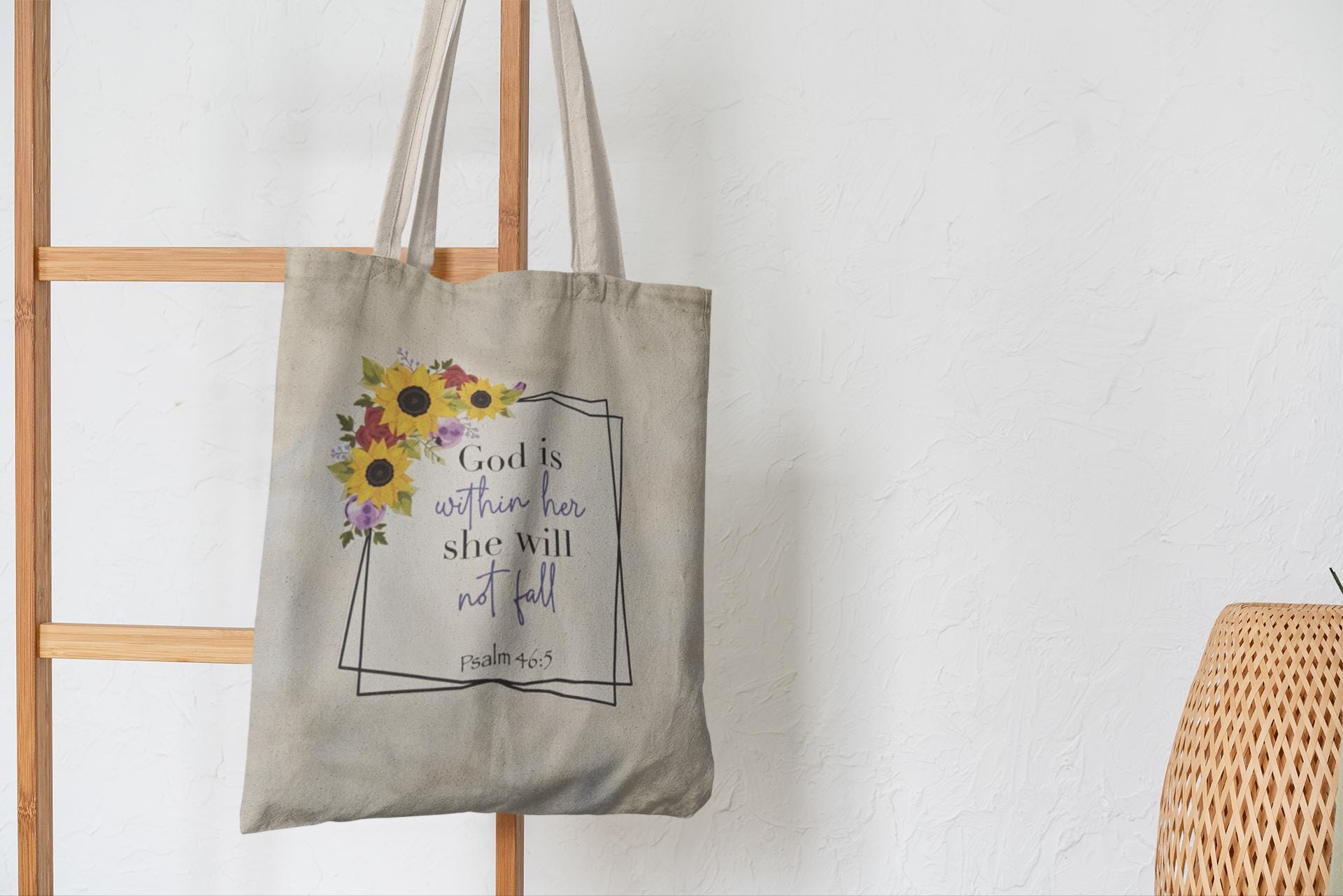 Scripture Canvas Tote Bag Psalm 46:5 God is within her she will not fall