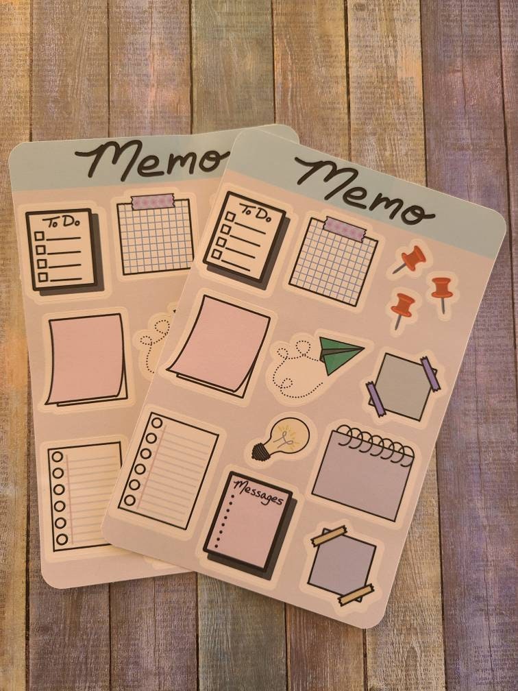 Memo To-Do Notes - Sticker Sheet, 4 inch x 6 inch, Multi Colored, Journaling Stickers, Laptop, Waterbottle, Scrapbook Stickers