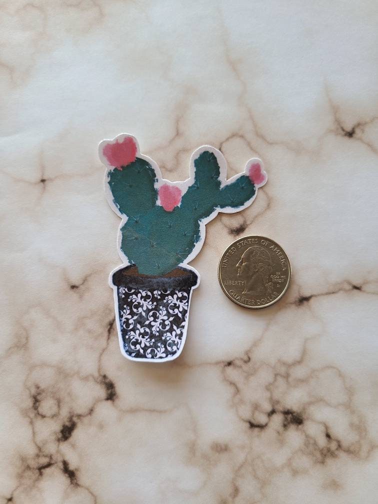 Potted Prickly Pear Cactus- Glossy Vinyl Sticker