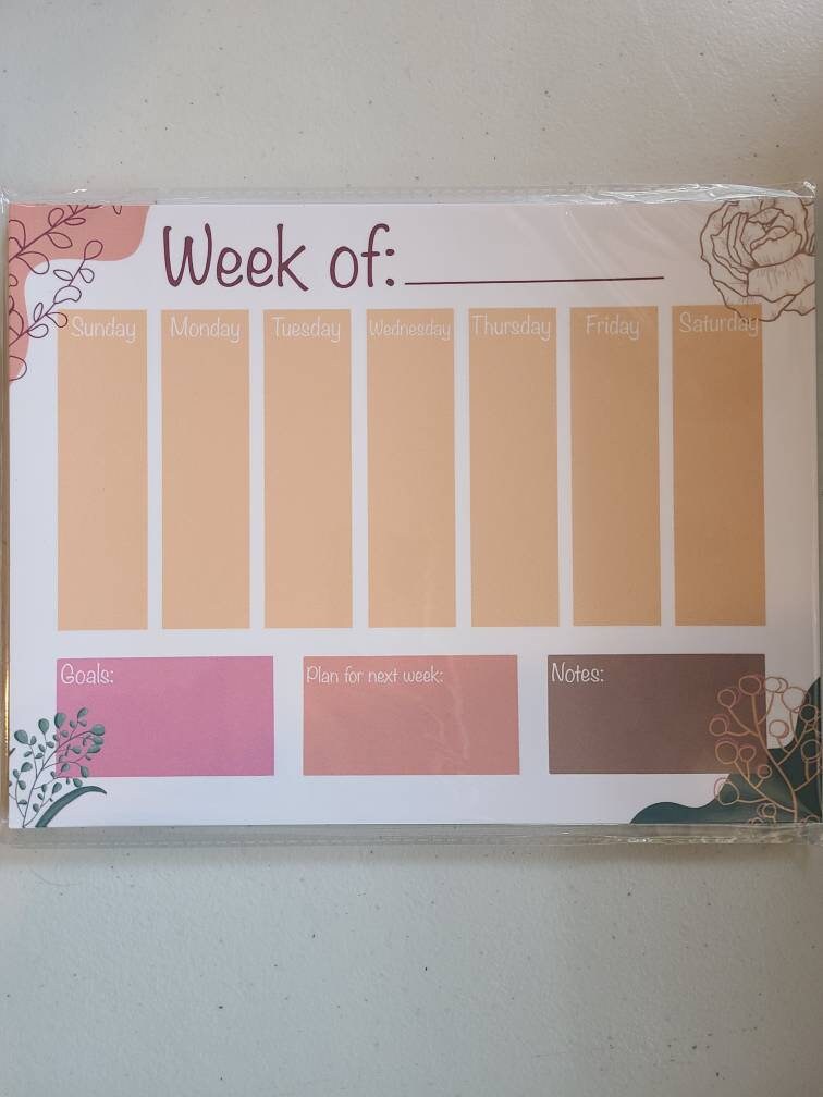 Weekly Planner Notepad- Peony and Floral Sketches (53 sheets) 8.5" x 11"