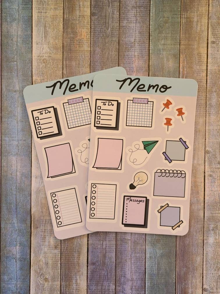 Memo To-Do Notes - Sticker Sheet, 4 inch x 6 inch, Multi Colored, Journaling Stickers, Laptop, Waterbottle, Scrapbook Stickers
