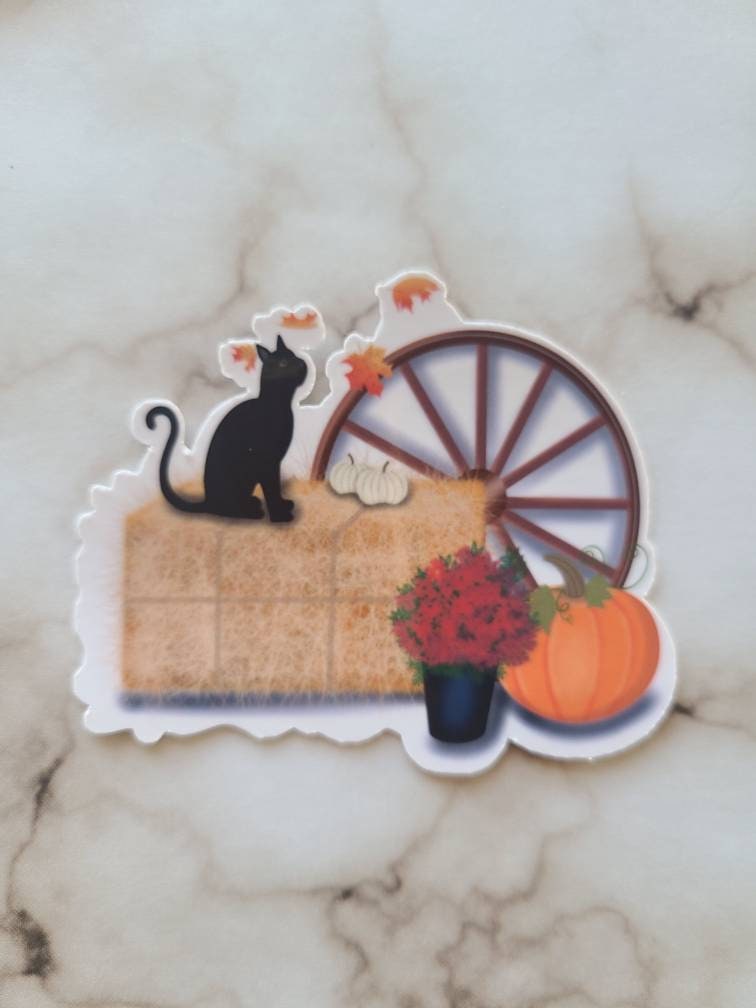 Fall Celebration Falling Leaves, Black Cat- Vinyl Sticker