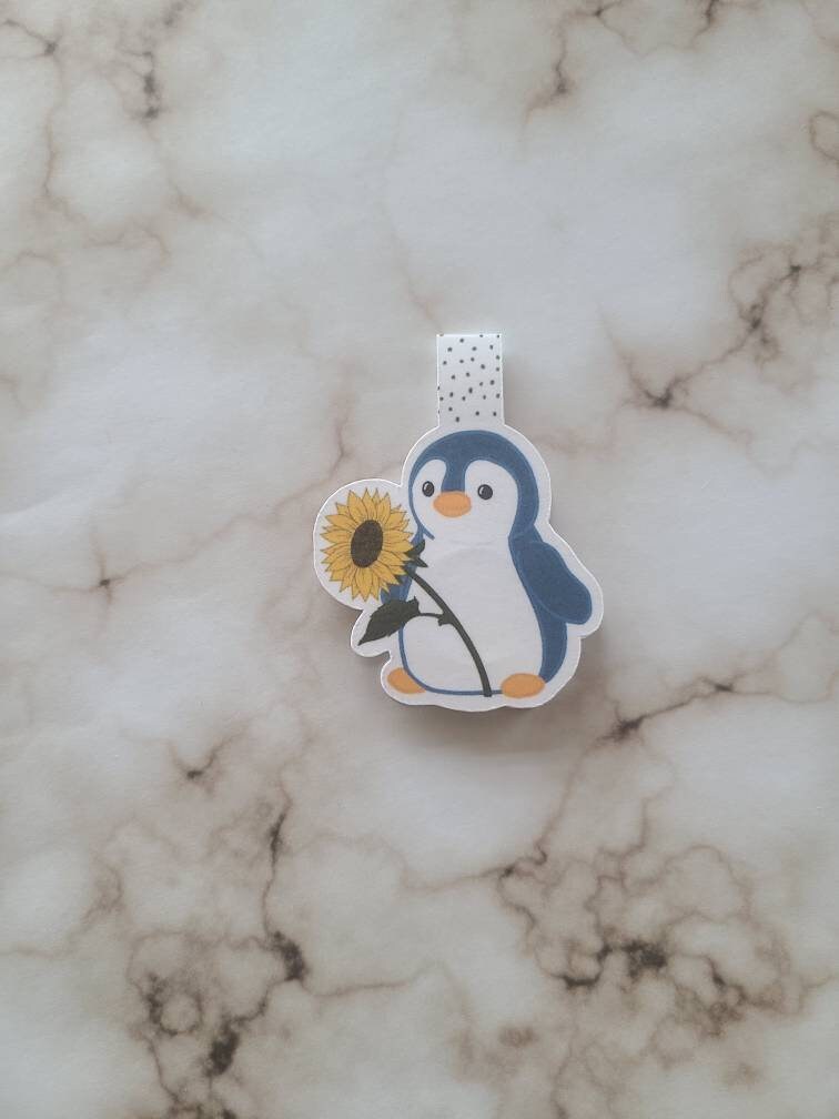 Penguin with Sunflower Magnetic Bookmark