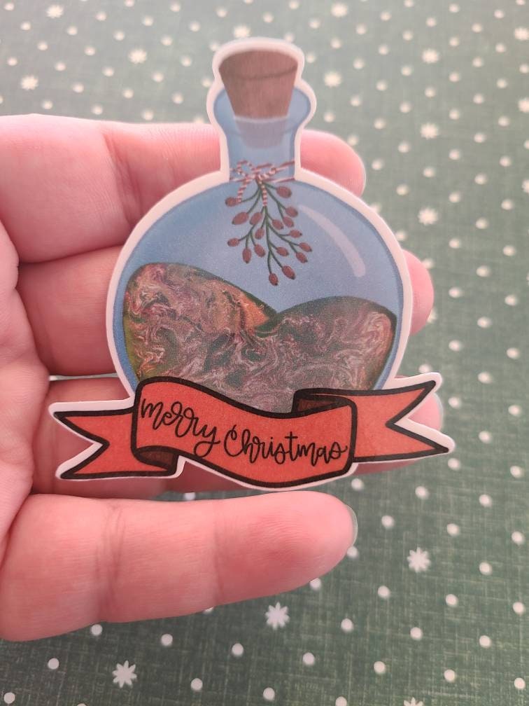 Bottled Christmas Spirit with Mistletoe - Vinyl Christmas Sticker