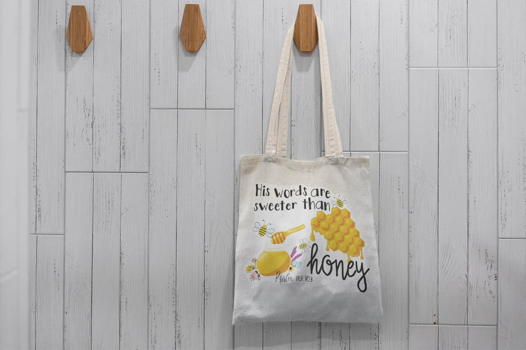 His words are sweeter than honey- Psalm 119:103-Canvas Tote & Zipper Bag Set