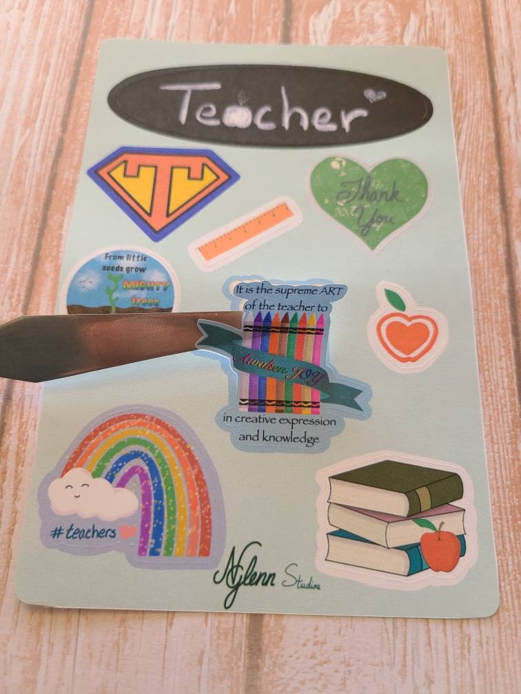 Teacher Appreciation Sticker Sheet, 4 inch x 6 inch, Multi Colored, Journaling Stickers, Laptop, Waterbottle, Scrapbook Stickers