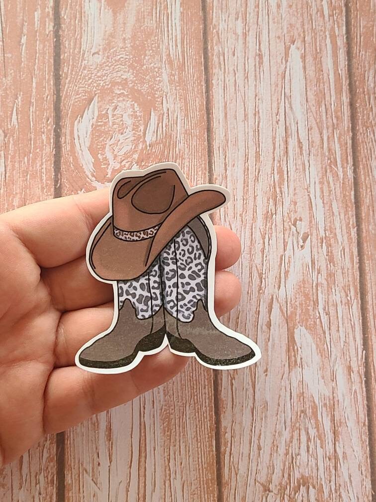 Leopard Print Western Cowboy Boots with Hat - Vinyl Sticker