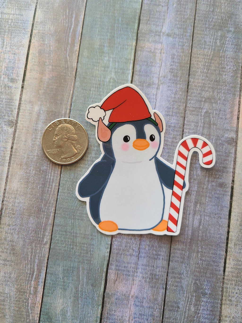 Cute Christmas Penguin with Candy Cane - Vinyl Sticker