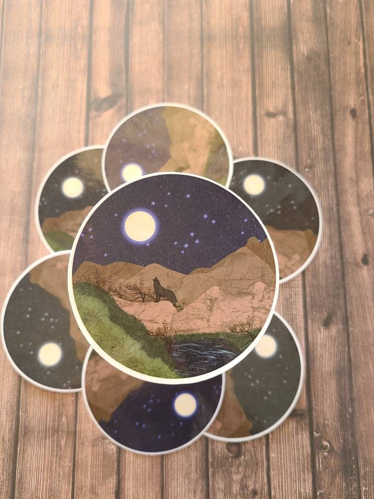 Howling Wolf with Full Moon and Stars -  Vinyl Sticker