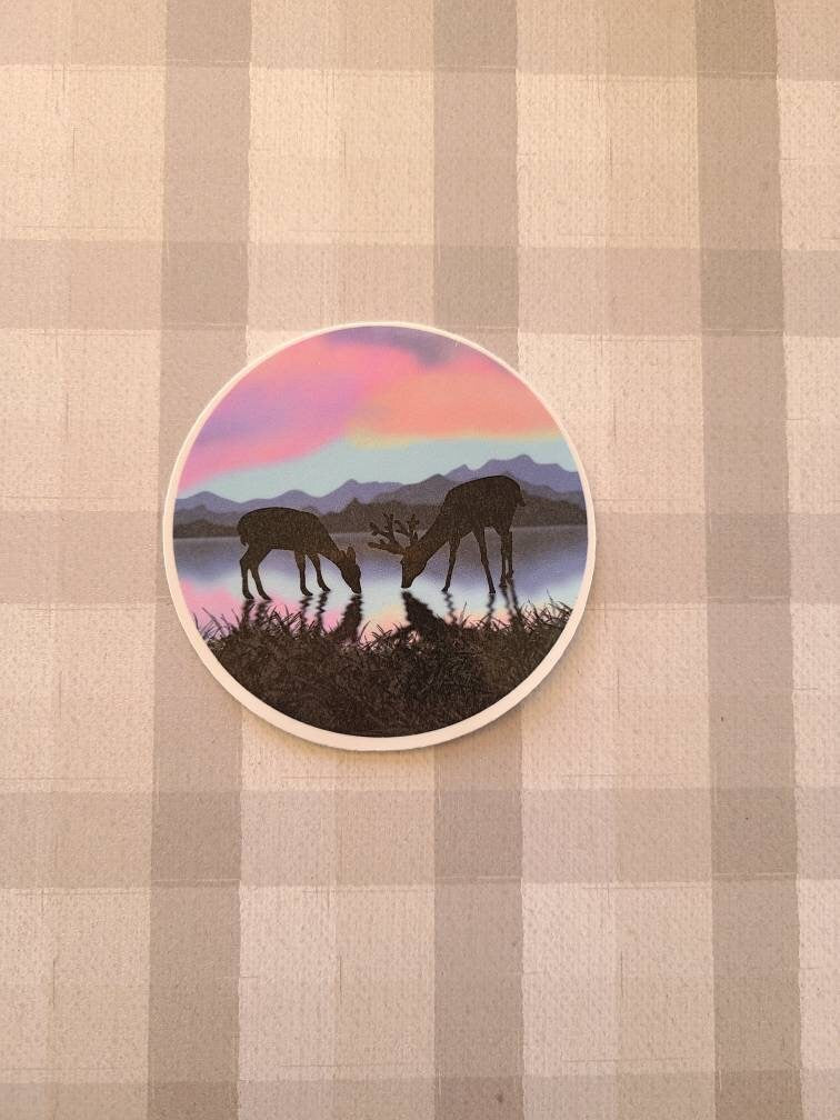 Sunset Grazing Deer - Vinyl Sticker