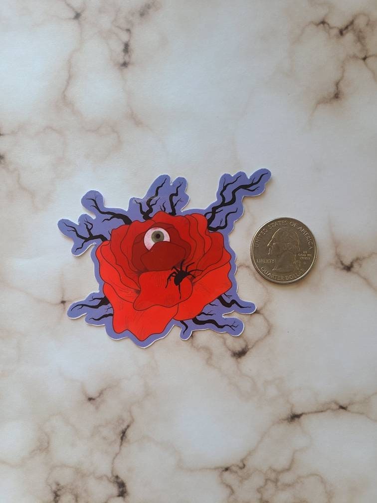 Spooky Halloween Rose with Eyeball and Spider - Vinyl Sticker