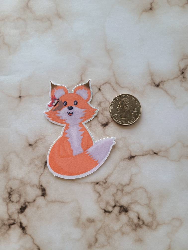 Playful Fox and Butterfly - Vinyl Sticker