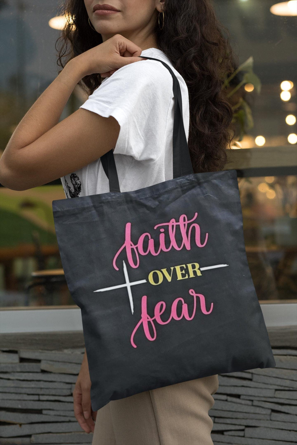 Christian Canvas Tote Bag Faith Over Fear